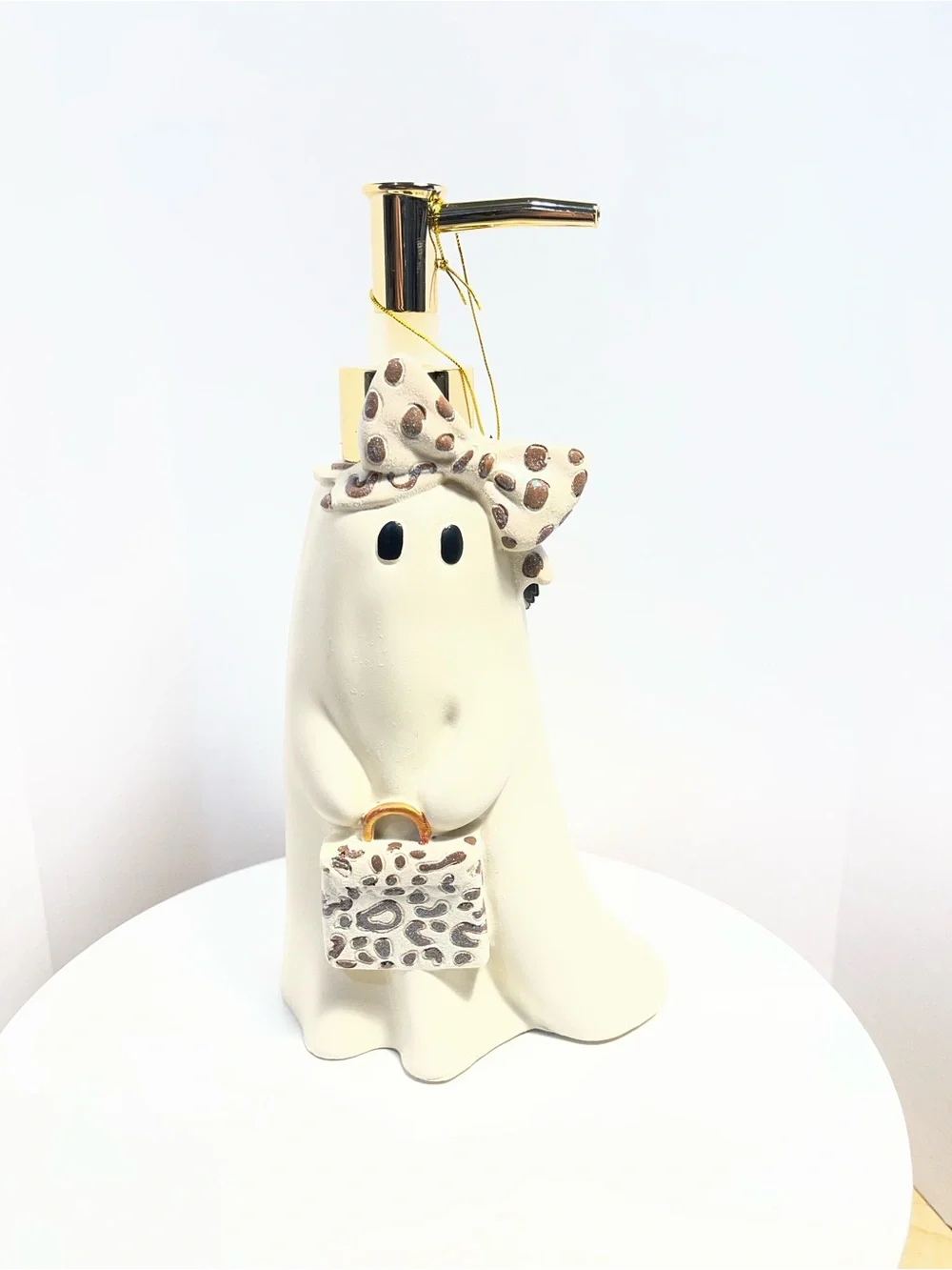 Halloween Ghost Girl Soap Dispenser with Leopard Print Bag & Bow - NWT**